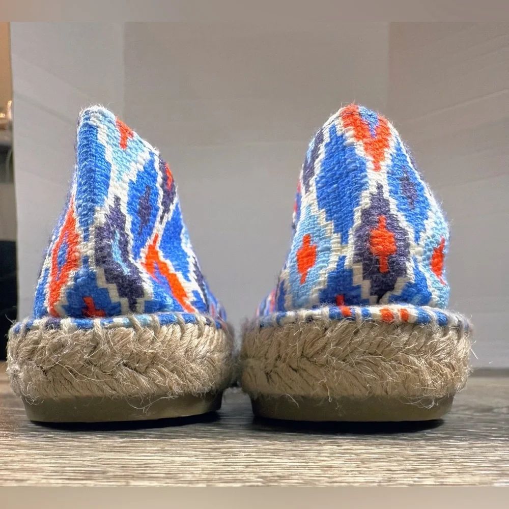 J. Crew Shoes Women 7 Blue Orange‎ Geometric NWT Espadrille Cotton Canvas Flat